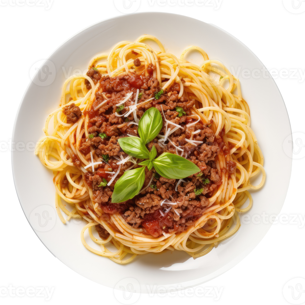 Home made Spaghetti Bolognese made with meat and pasta isolated. Illustration AI Generative png