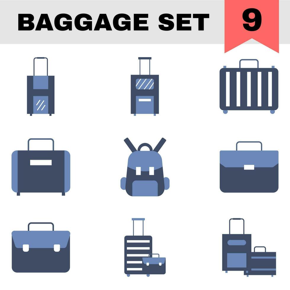 Set of Baggage Icon In Blue And White Color. vector