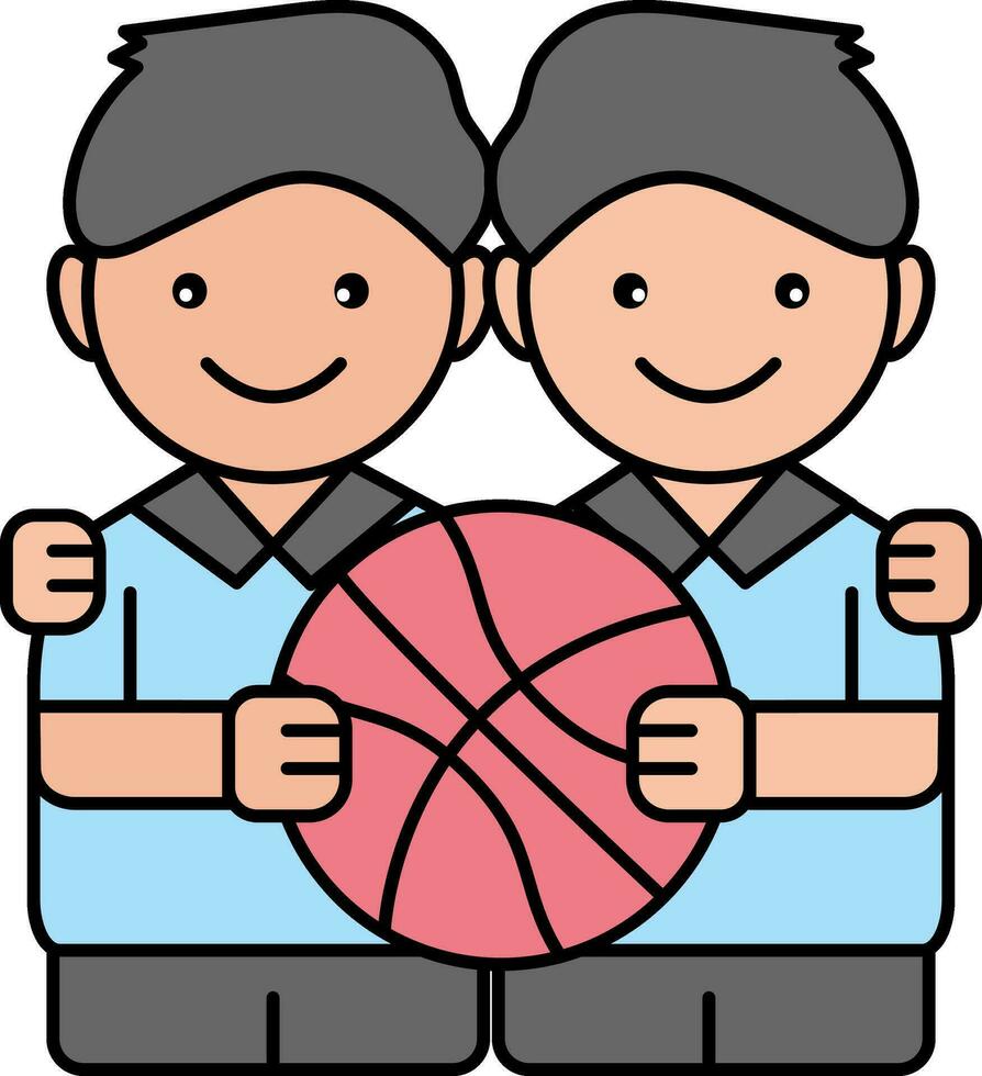 Two Young Boys Player Holding Basket Ball Colorful Icon. vector