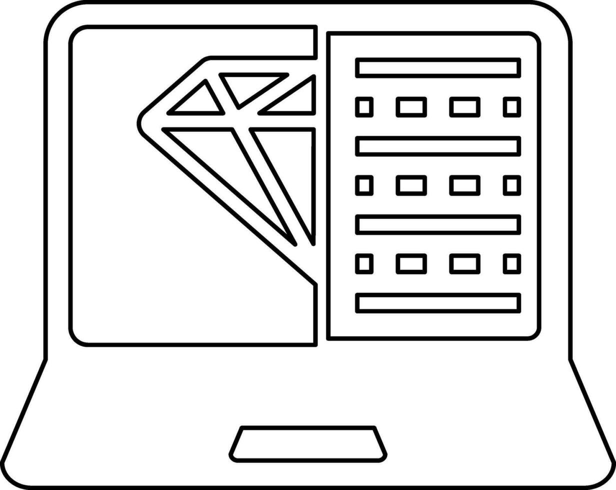 plano estilo diamante lista en ordenador portátil pantalla línea Arte icono. vector
