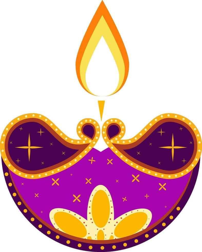 Isolated Burning Oil Lamp Diya Icon In Flat Style. vector