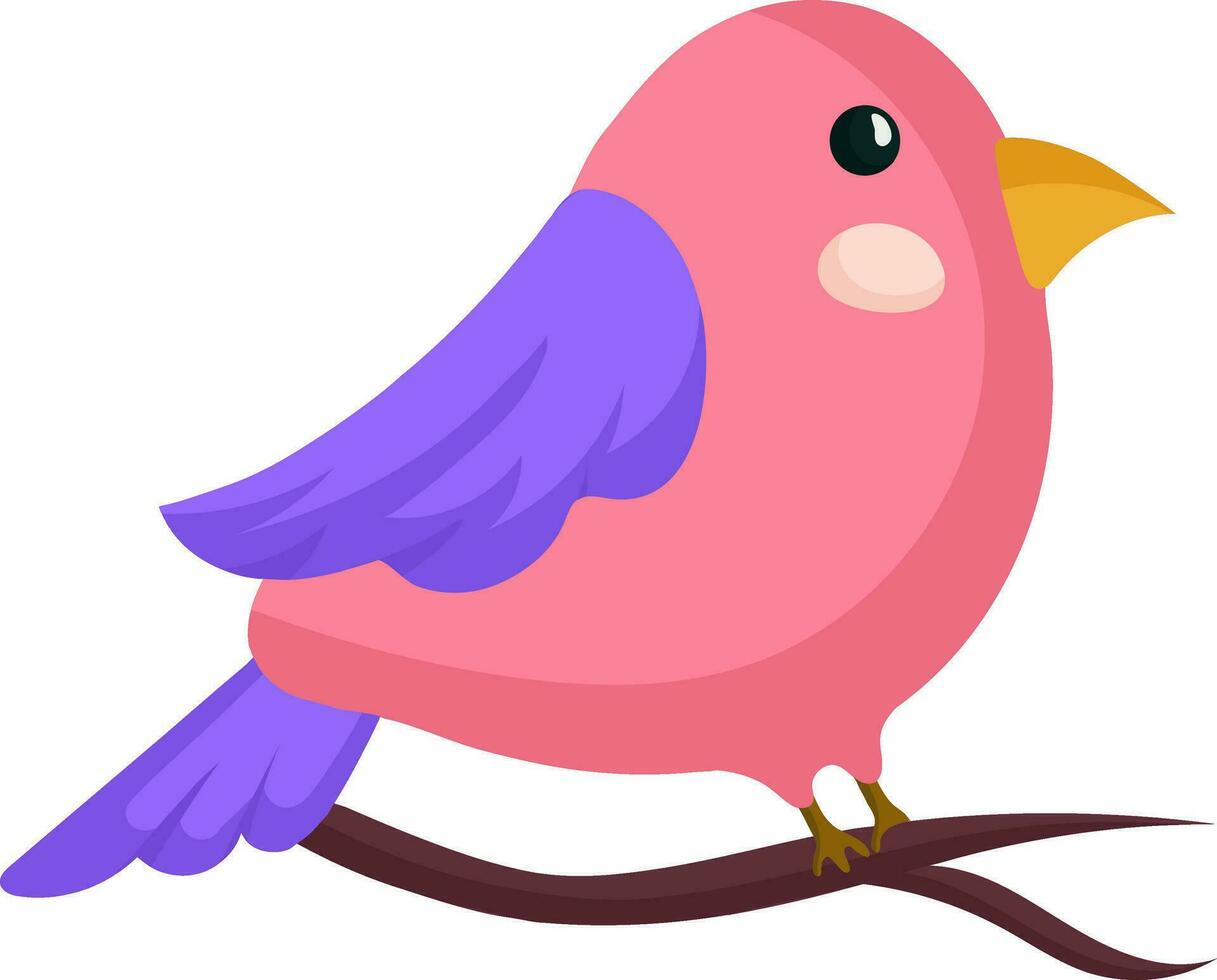 Vector of Cute Bird Sitting On Branch In Pink And Purple Color.