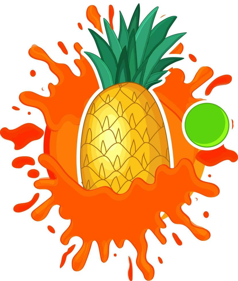 Pineapple fruit sticker, label with orange splash. vector