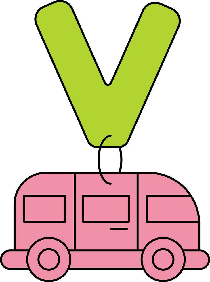 Letter V For Van Icon In Green And Pink Color. vector