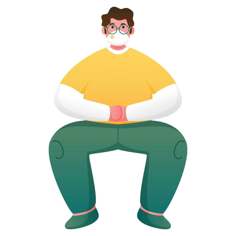Illustration of Wearing Mask Young Man in Sitting Pose. vector