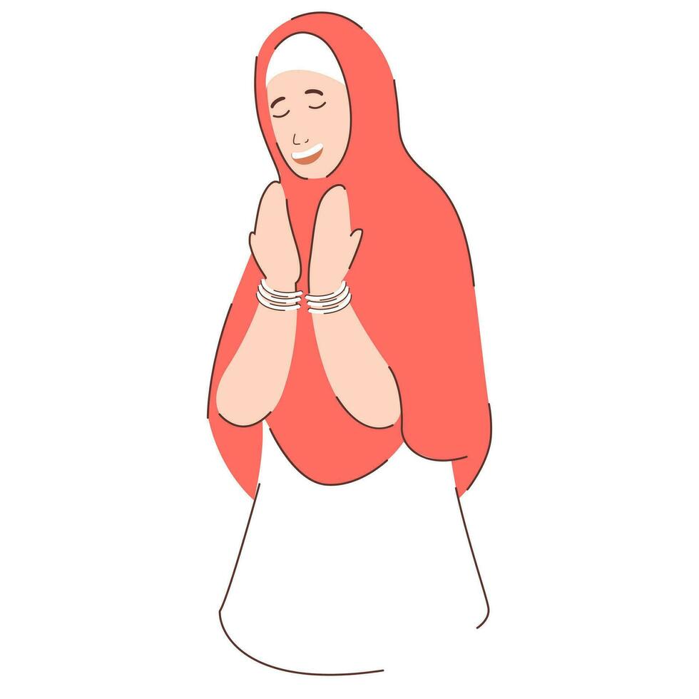 personaje de sonriente musulmán mujer ofrecimiento oración namaz icono. vector