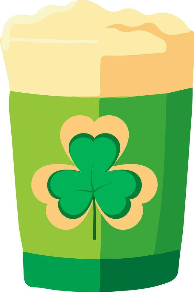 Foam Drink Glass With Clover Leaf Icon In Flat Style. vector
