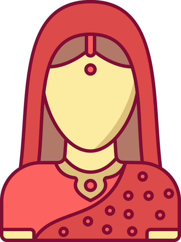 Faceless Cartoon Indian Bride Red And Yellow Icon. vector