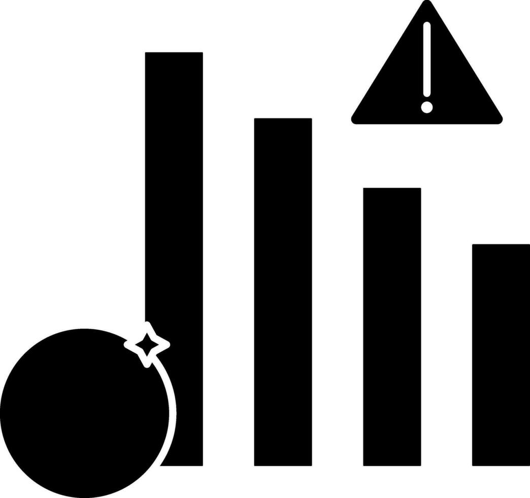 Warning Financial Graph Icon In black and white Color. vector