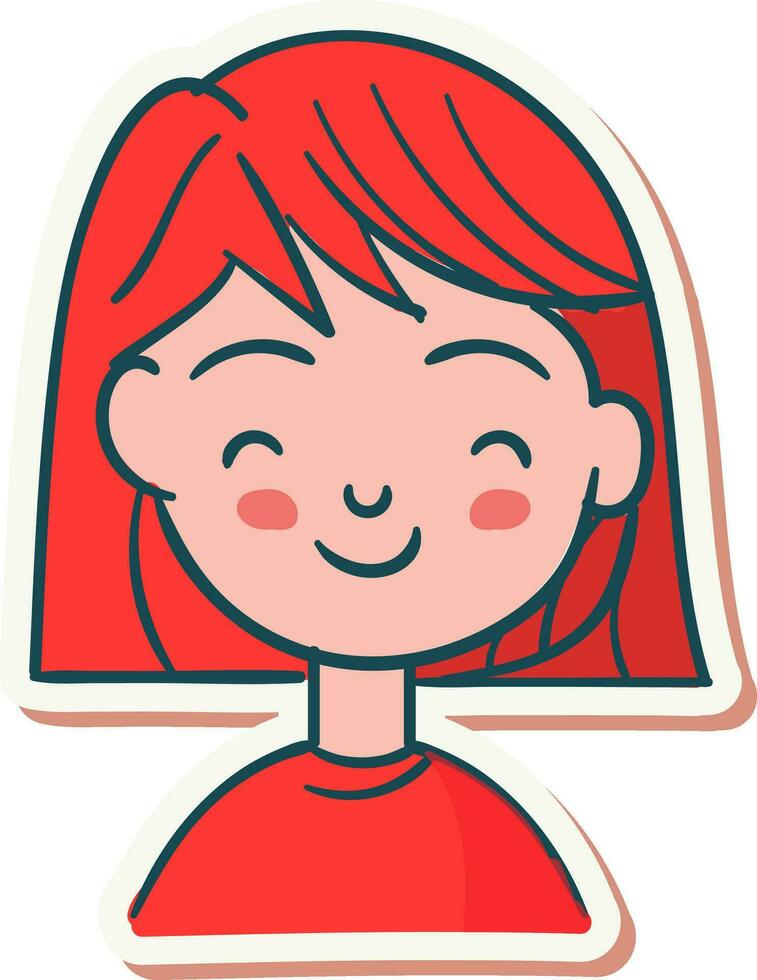 Isolated Young Girl Character Icon In Sticker Style. vector