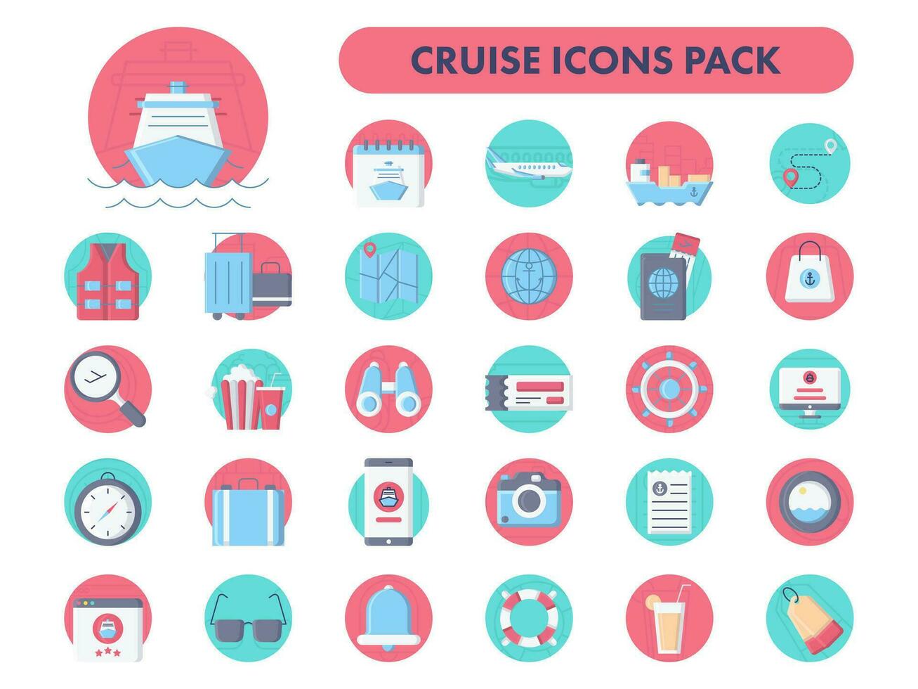 Colorful Cruise Icon Or Symbol Set On White Background. vector