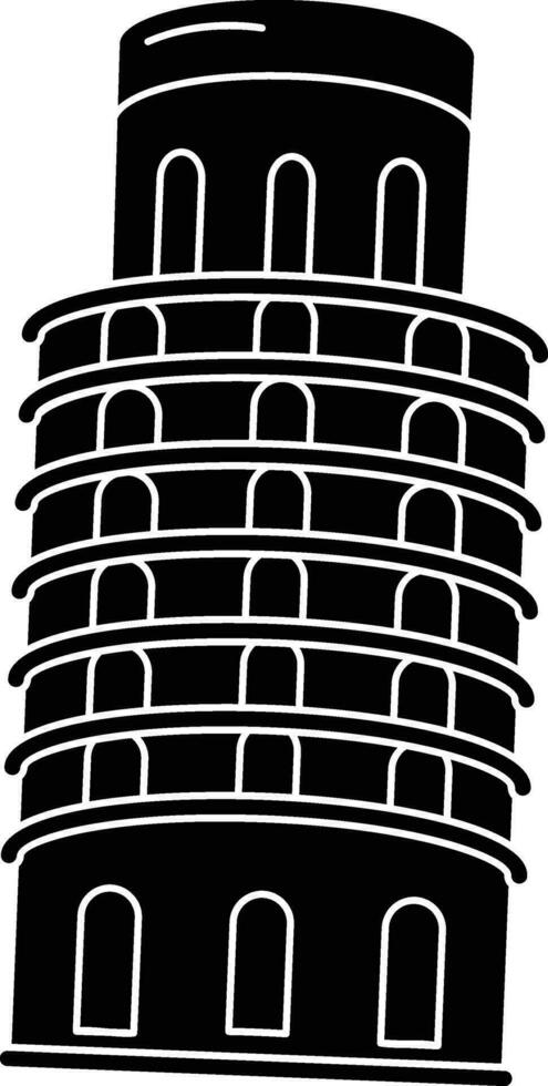 Tower of Pisa Icon In black and white Color. vector