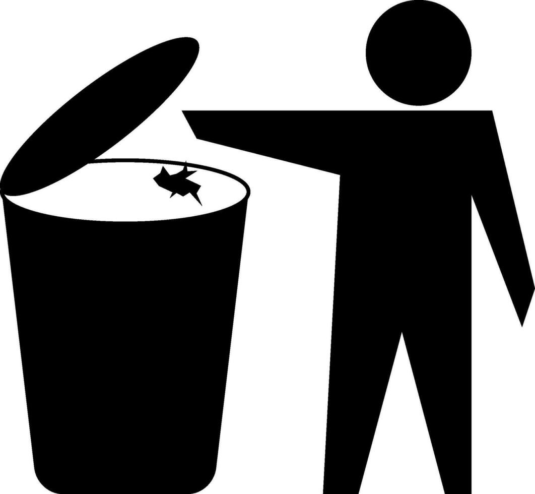 Man throwing garbage in dustbin icon. vector