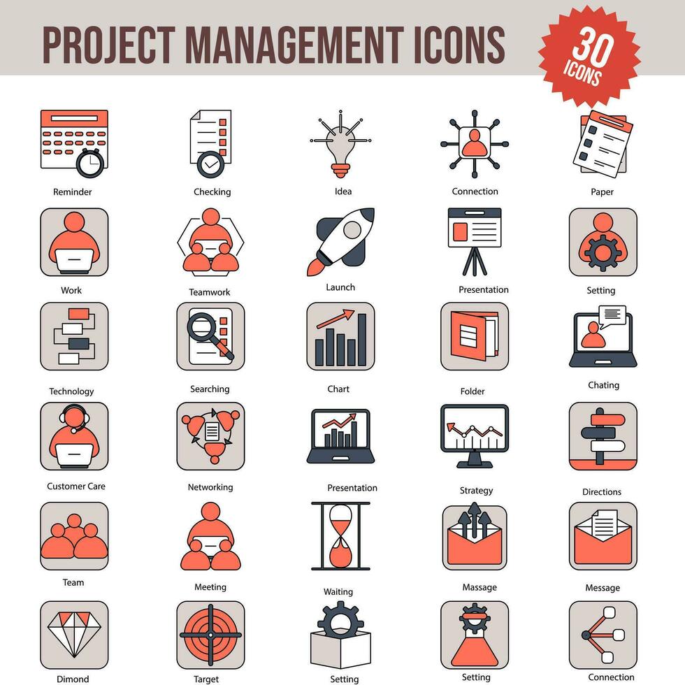 30 Project Management Colorful Icon Set. vector