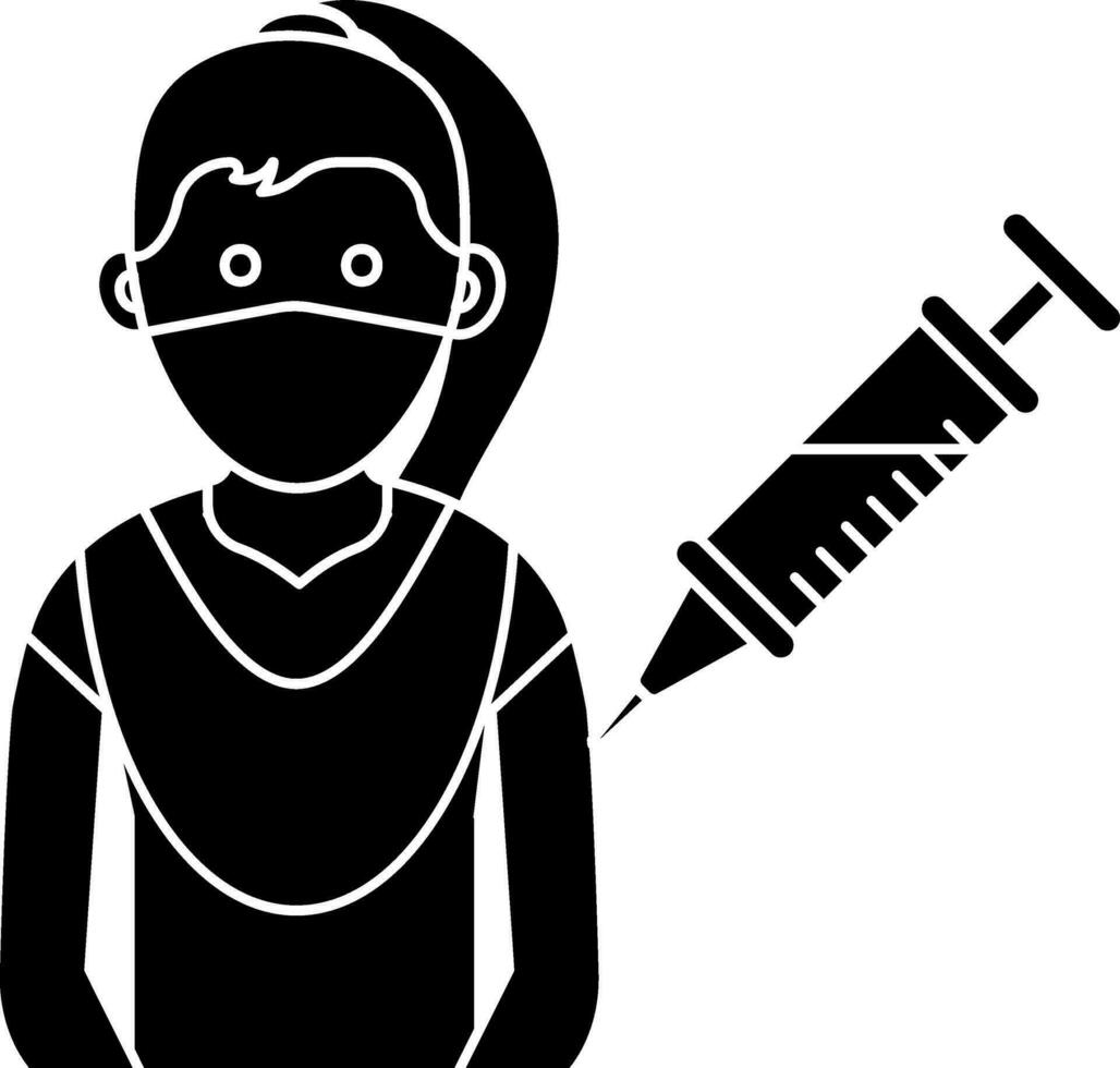 Female Avatar Vaccination Icon In black and white Color. vector
