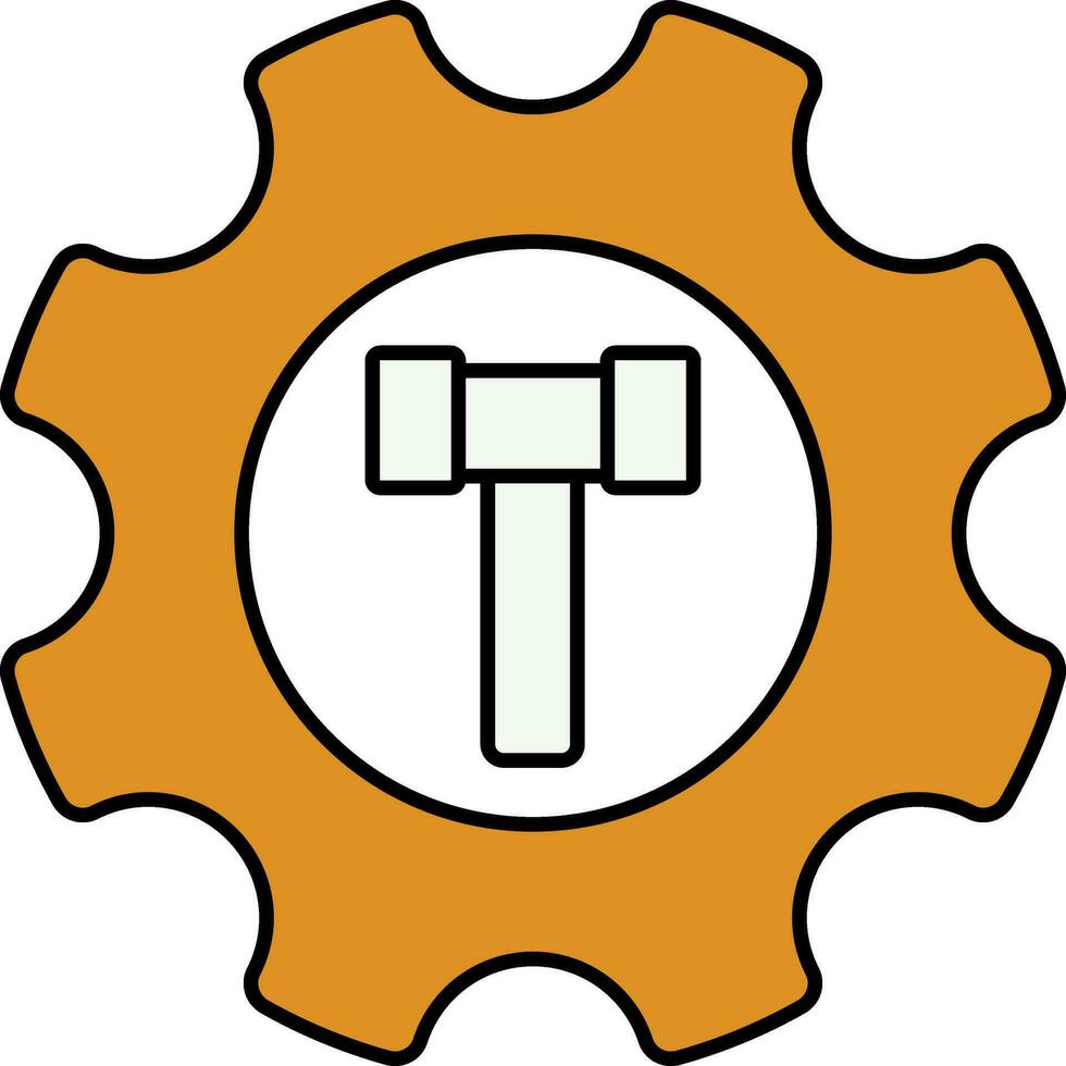 Yellow and White Hammer with Cogwheel Icon in Flat Style. vector