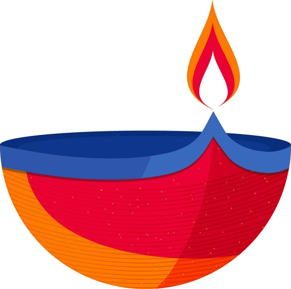 Flat Style Oil LampDiya Element In Colorful. vector