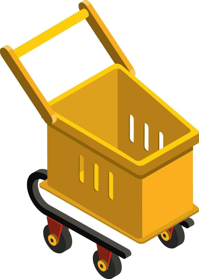 Isometric icon of shopping cart in yellow color. vector