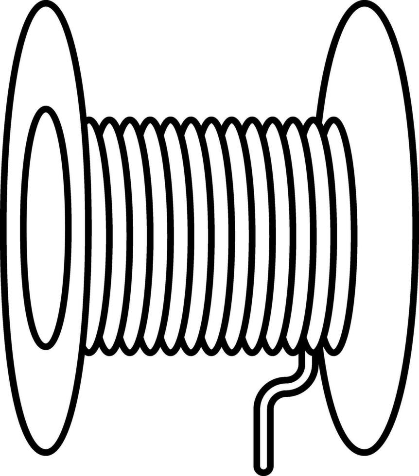 Cable Reel Or Spool Icon In Black Line Art. vector