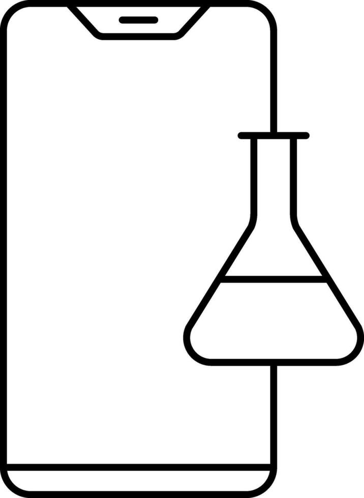 Thin Line Art Chemical Flask with Cell Phone Icon. vector