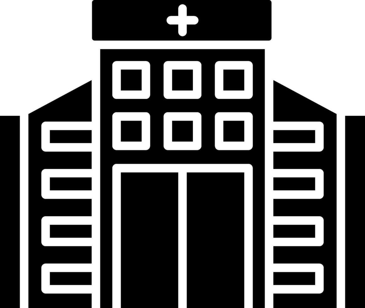 Hospital building icon in black and white color. vector