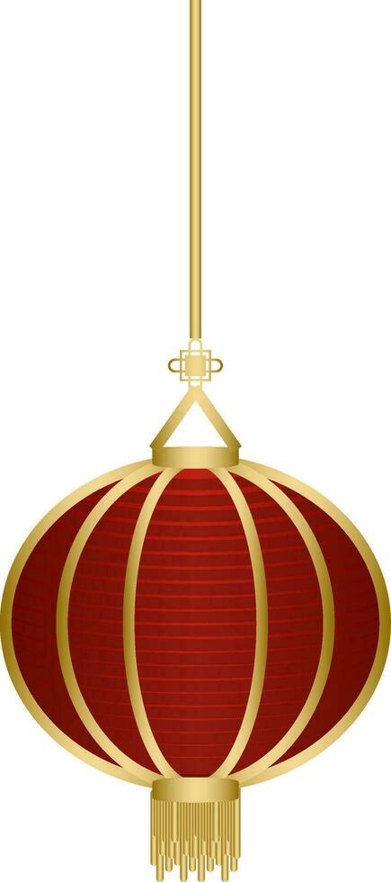 Hanging Chinese Lantern Element In Red And Golden Color. vector