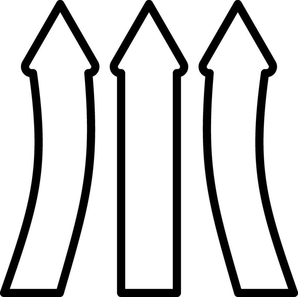 Three up arrows icon in black line art. vector