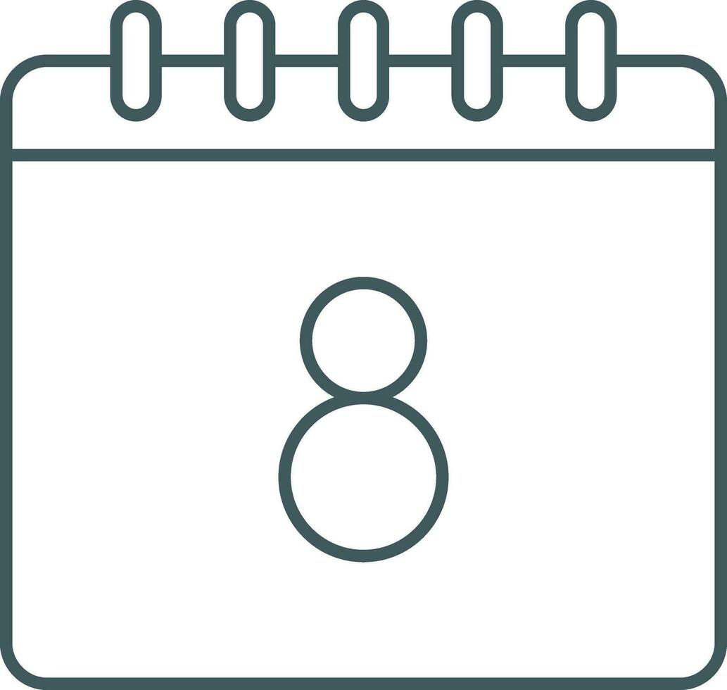 Isolated 8 Date At Calendar Icon in Thin Line Art. vector