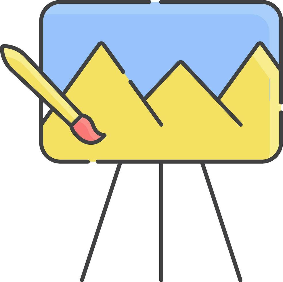 Mountain Painting Canvas With Brush Icon in Yellow and Blue Color. vector