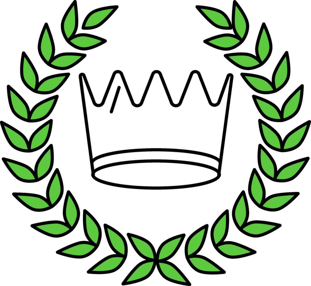 Rey corona con laurel guirnalda icono en verde y blanco color. vector