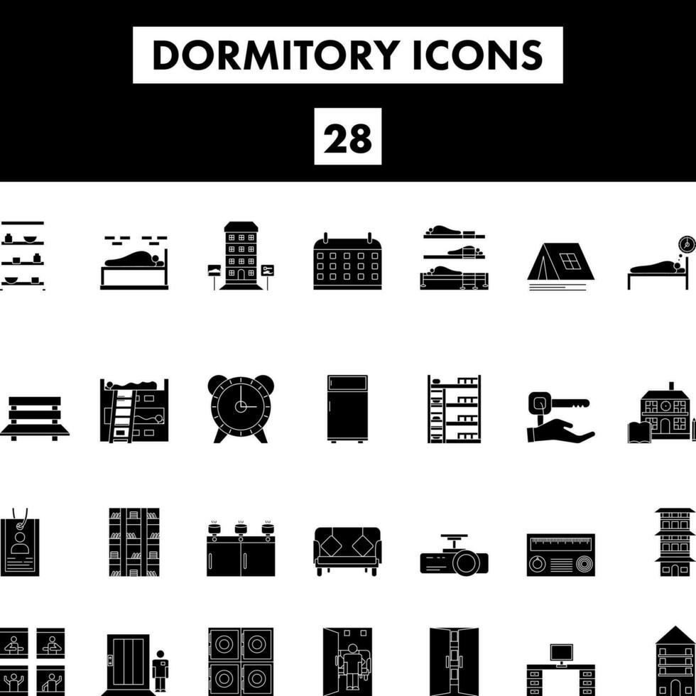 Glyph Set of Dormitory Icon In Flat Style. vector