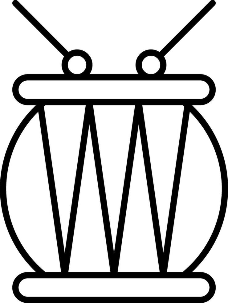 Drum With Stick Icon In Black Line Art. vector