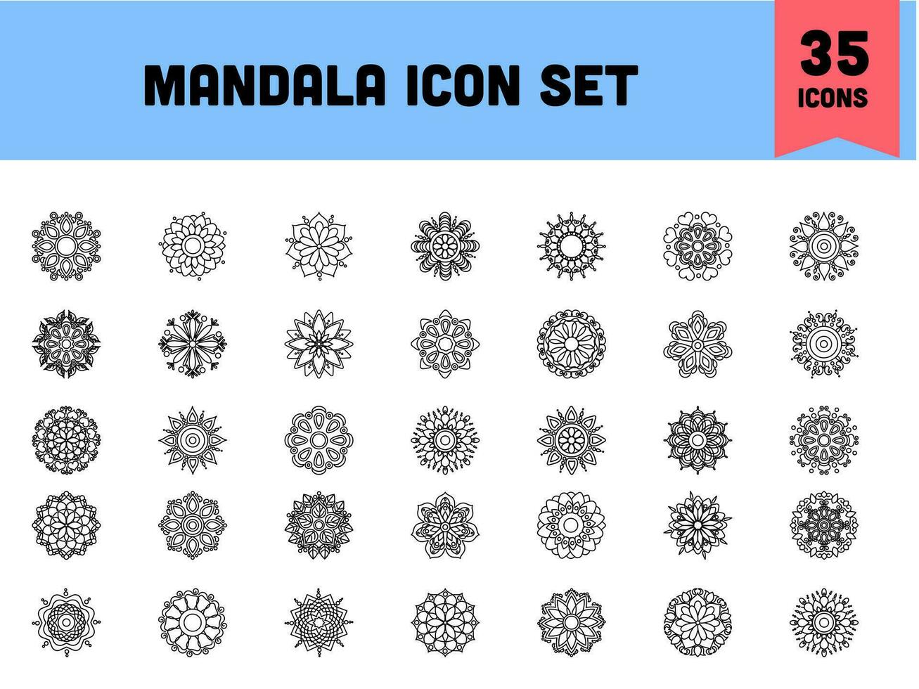 Mandala Flower Icons set vector