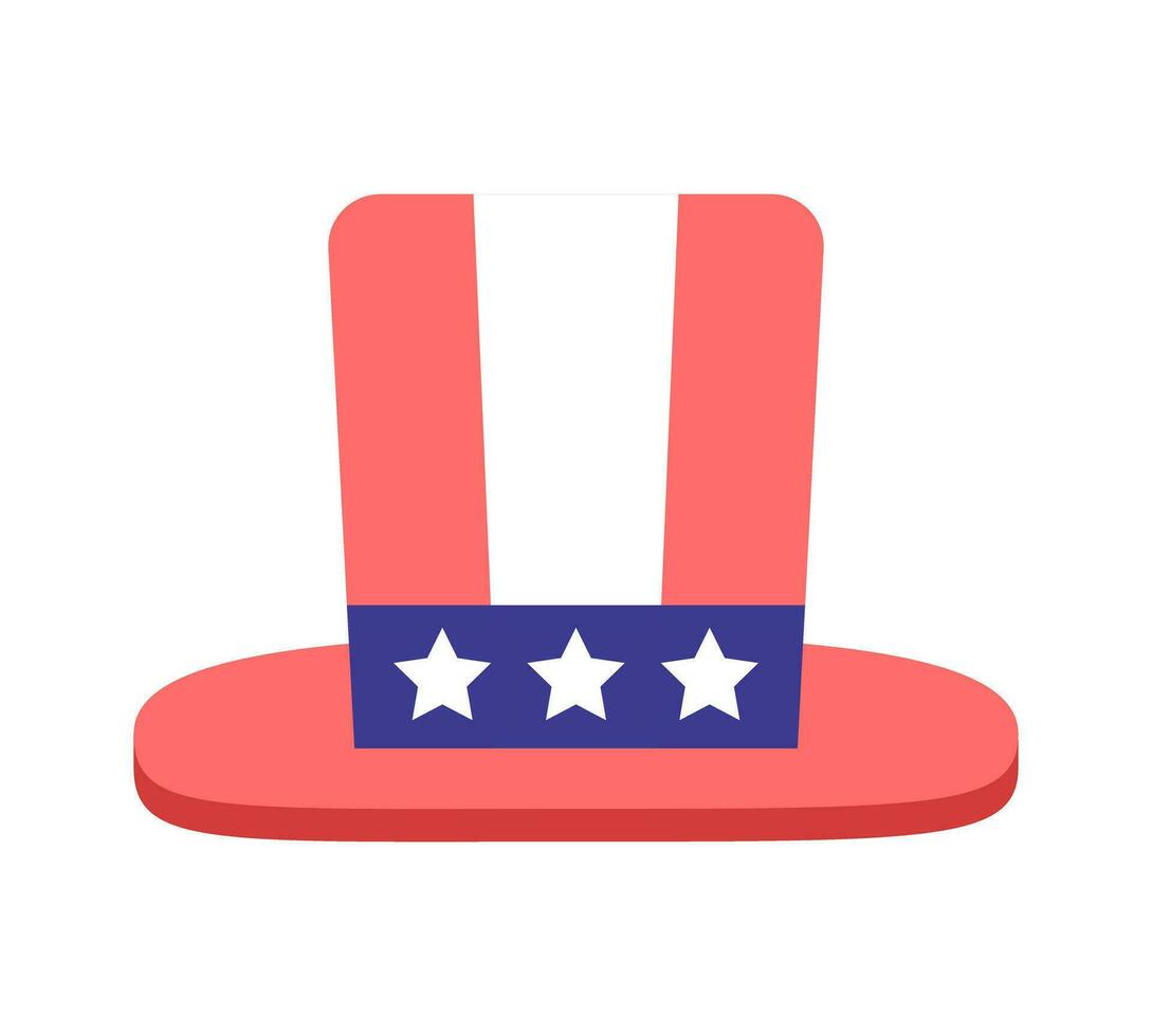 USA stars and stripes cylinder semi flat colour vector object. Patriotic 4th of july hat accessory. Editable cartoon clip art icon on white background. Simple spot illustration for web graphic design