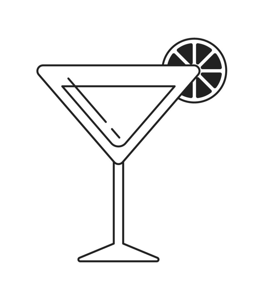 Margarita drink monochrome flat vector object. Cocktail refreshment. Martini glass and citrus. Editable black and white thin line icon. Simple cartoon clip art spot illustration for web graphic design