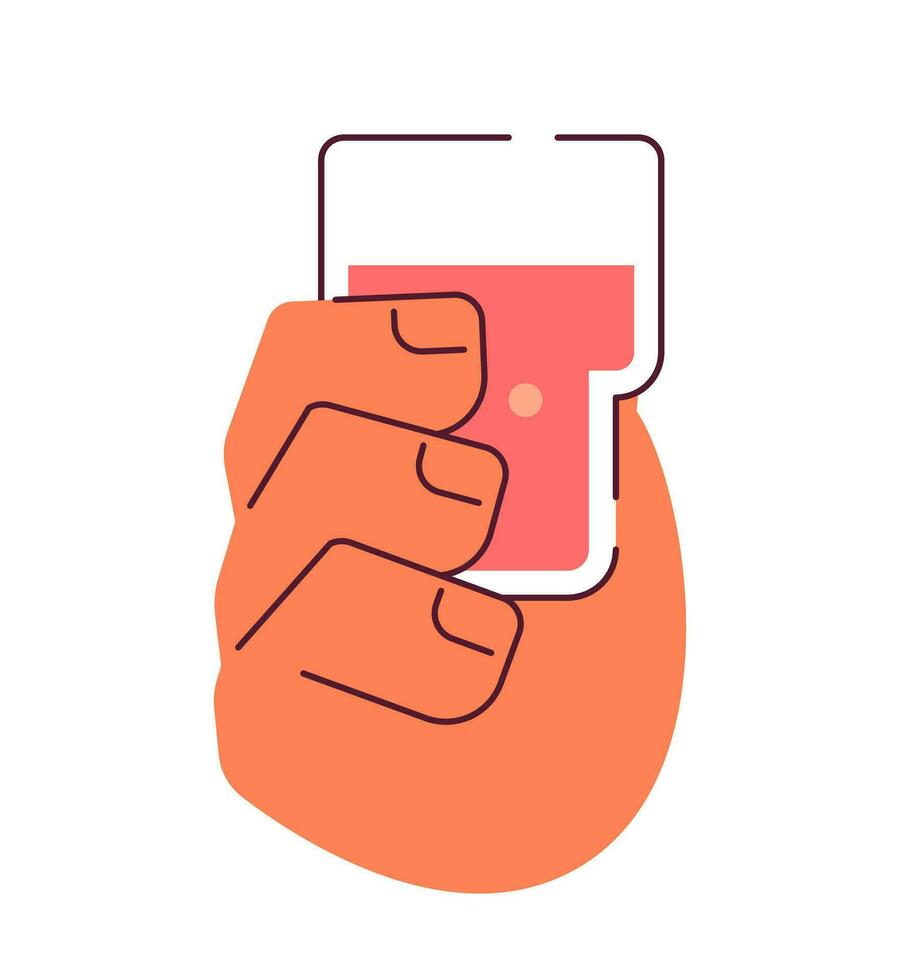 Holding summertime refreshment punch drink glass semi flat colorful vector hand. Summer mocktail beverage. Editable clip art on white. Simple cartoon spot illustration for web graphic design