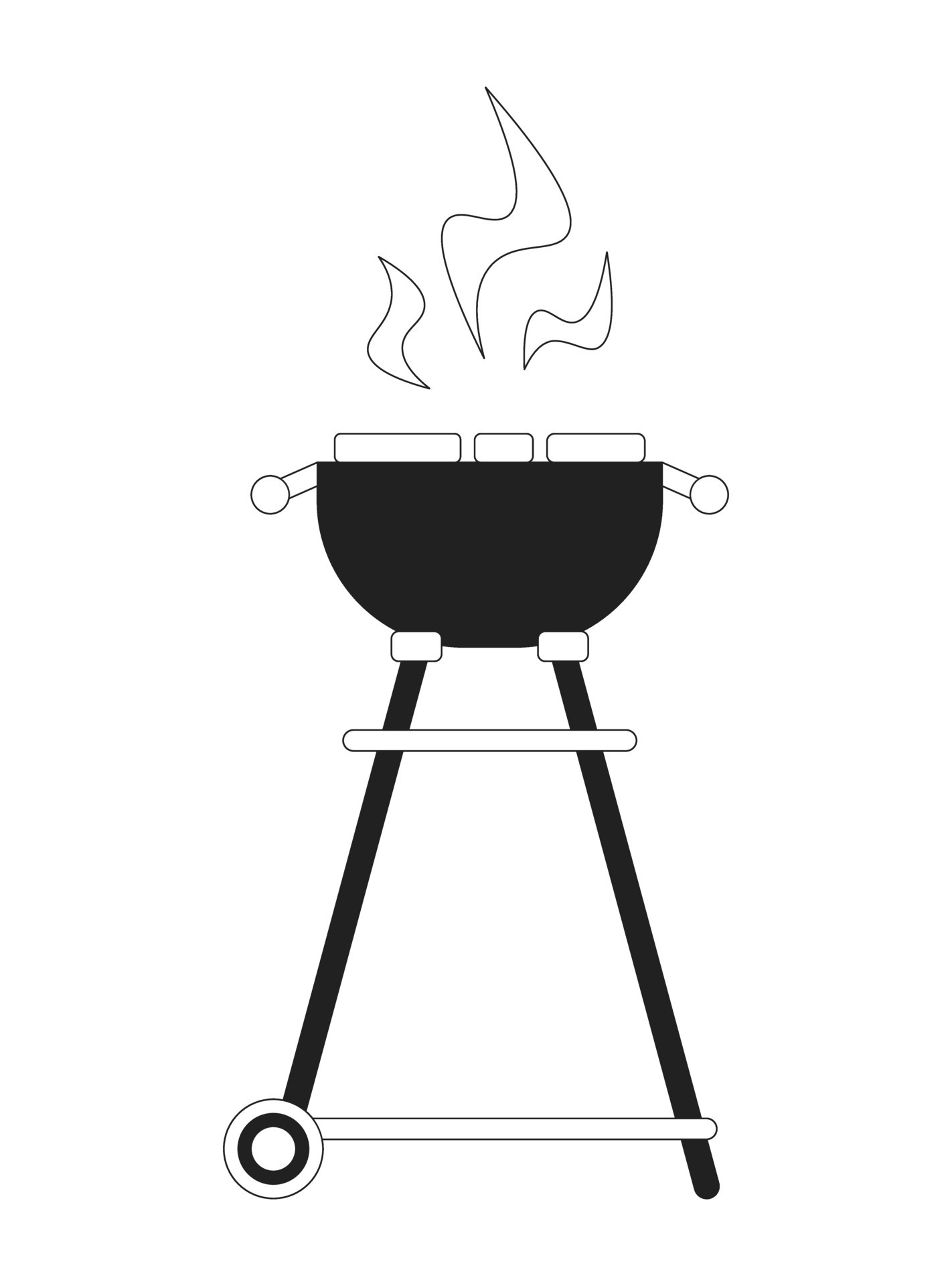 Grill with steaks monochrome flat vector object.Cooking meat on fire