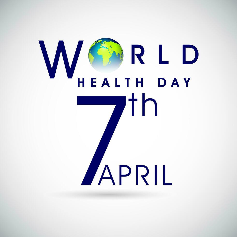 7mo abril, mundo salud día concepto con corazón conformado tierra globo en blanco antecedentes. vector