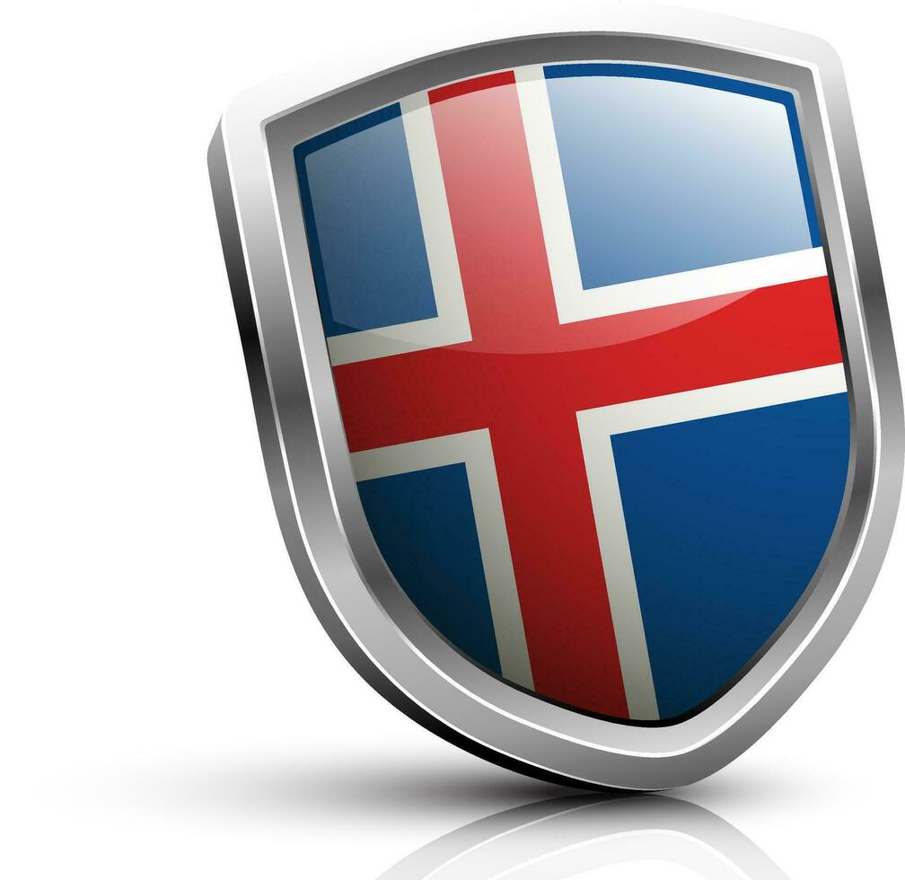 Glossy shield made by Iceland flag. vector