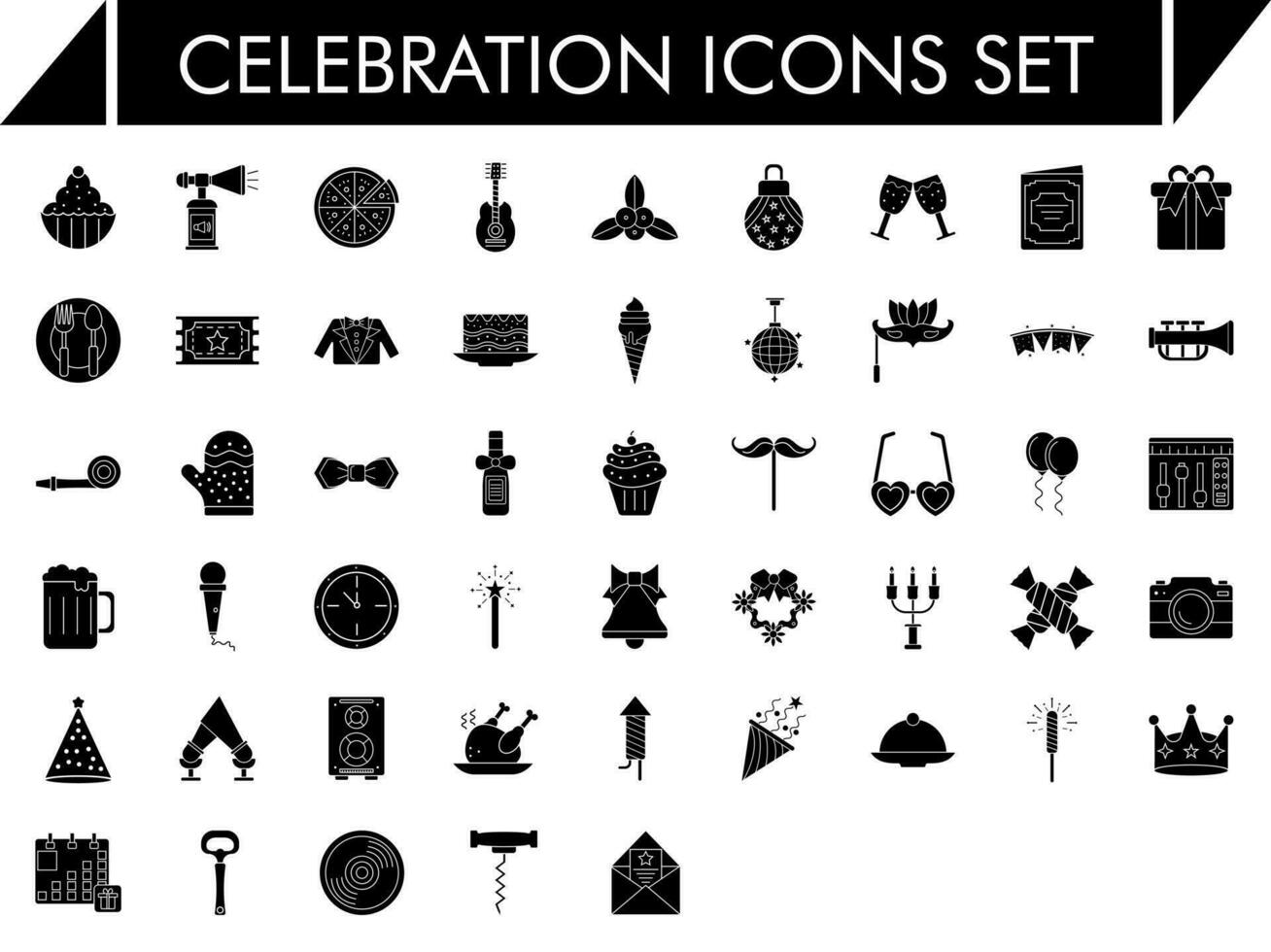 celebracion icono conjunto en negro y blanco color. vector