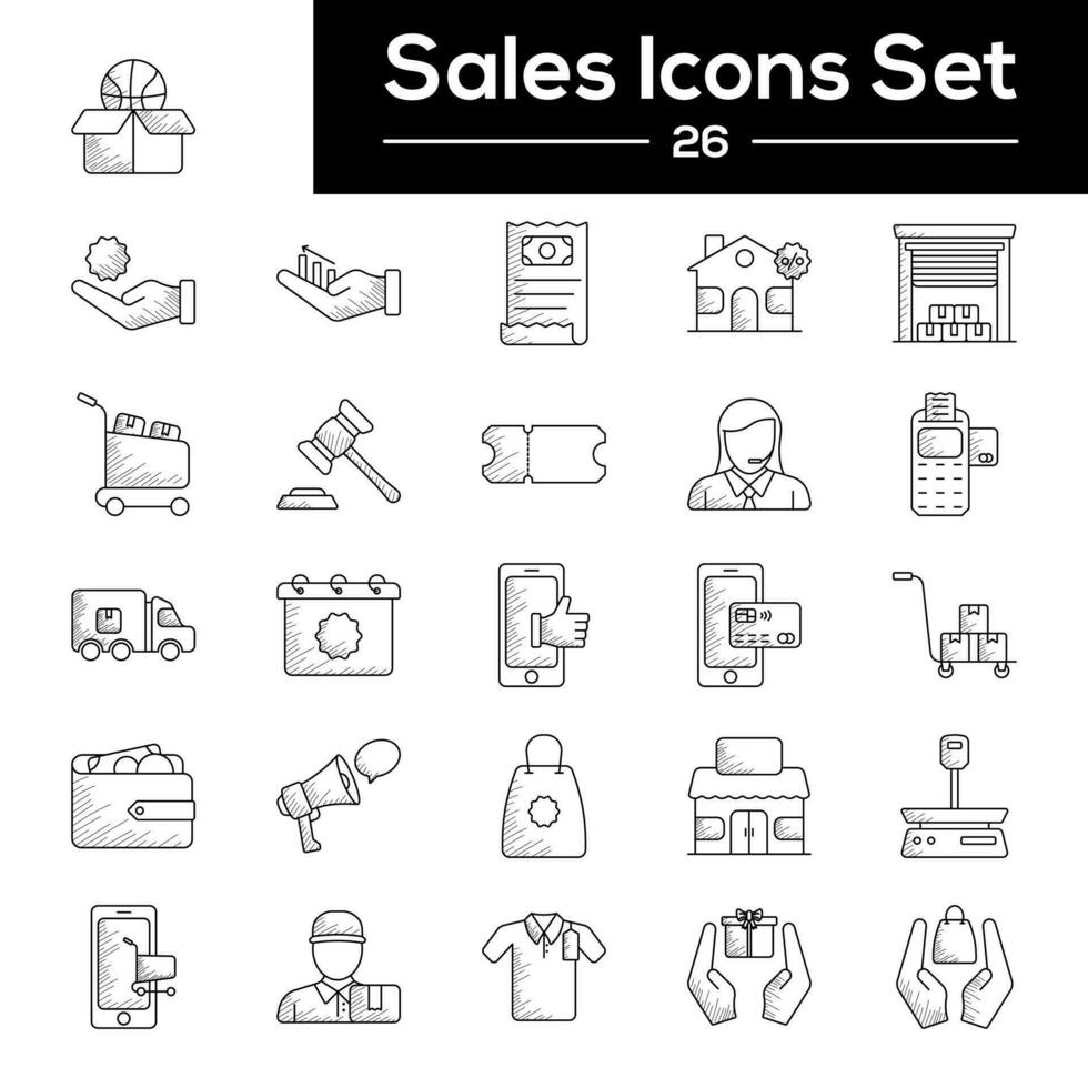 Black Line Art Set Of Sales Icon In Flat Style. vector