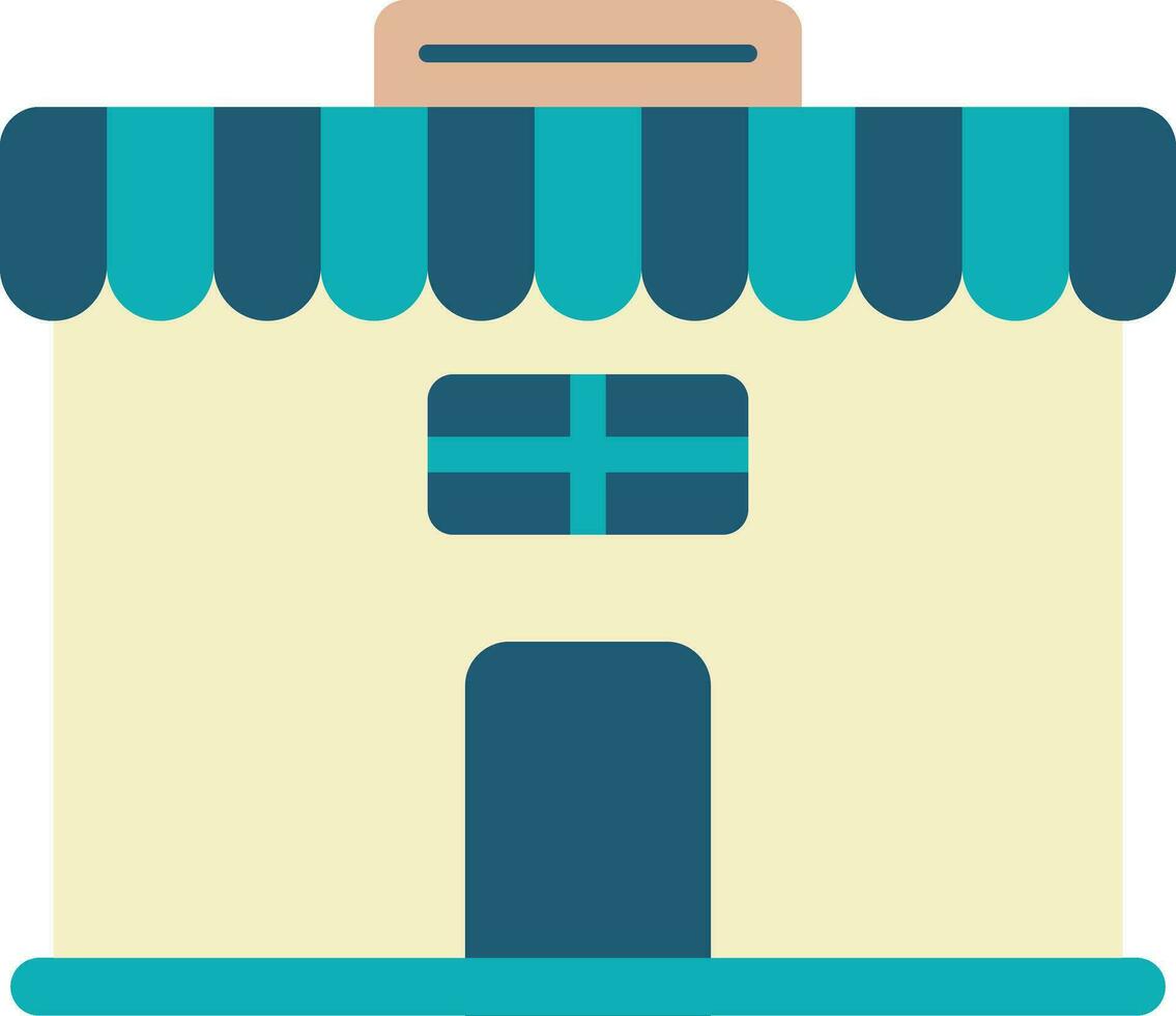 Yellow And Teal Store Or Shop Building Icon In Flat Style. vector