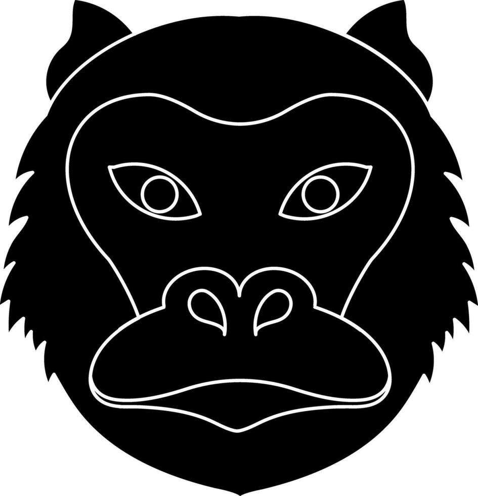 Glyph style of monkey face icon in chinese zodiac sign. vector