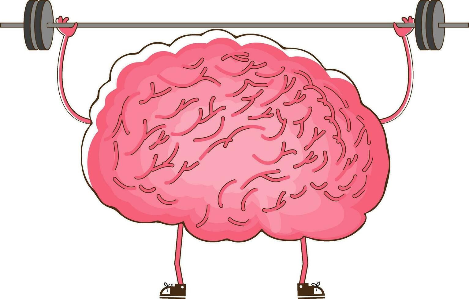 Human Brain Holding Barbell Cartoon Character Element In Flat Style. vector