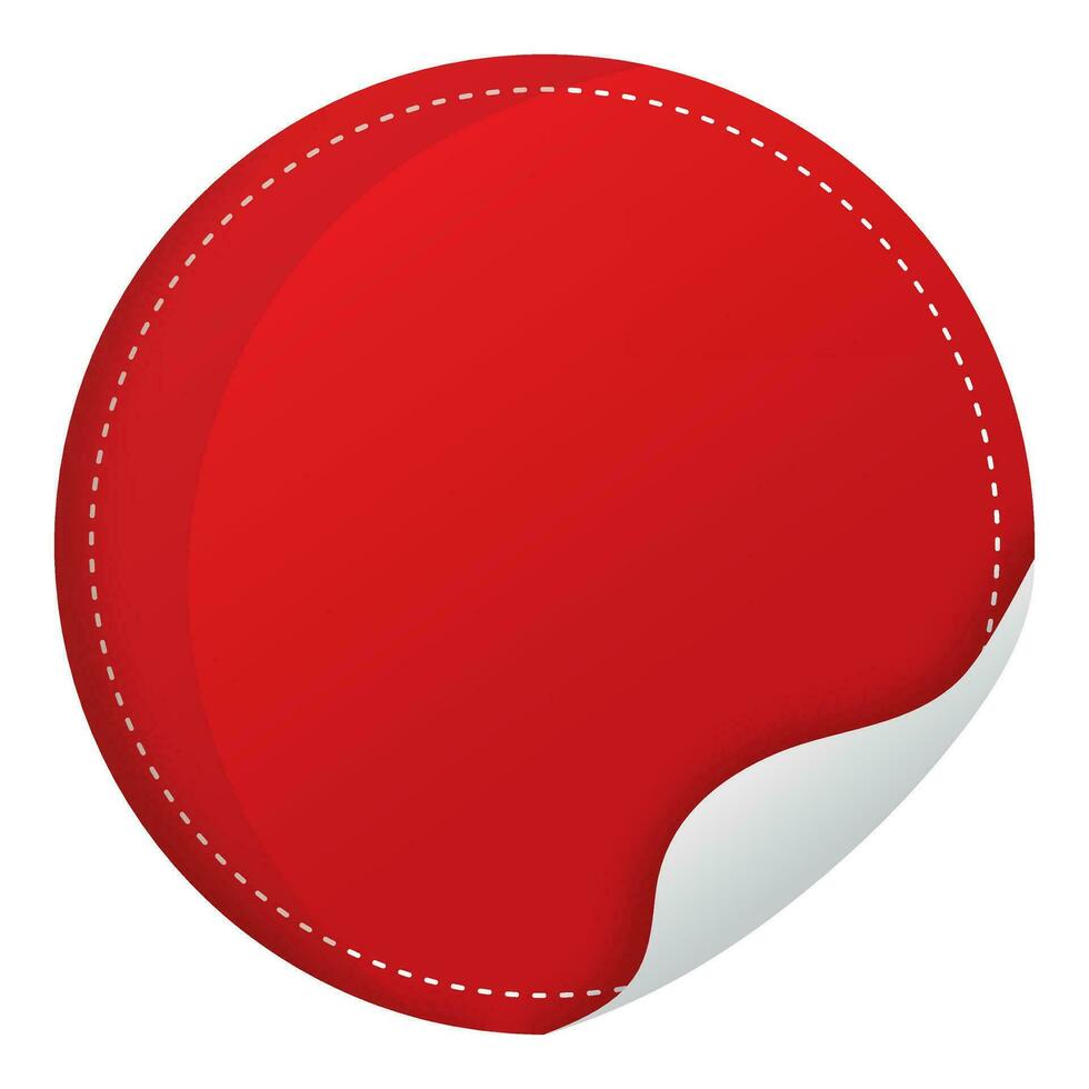 Red Curl Paper Round Label Element On White Background. vector