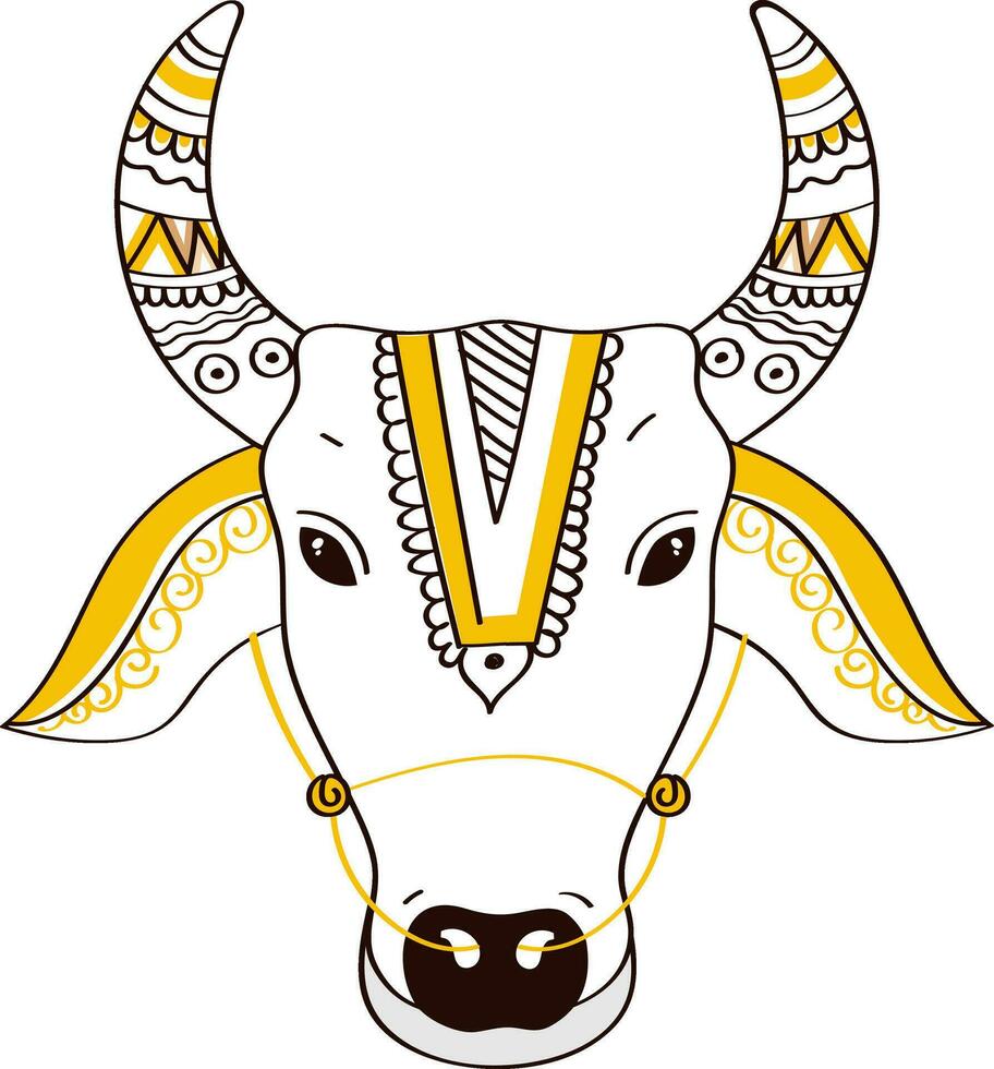 Doodle Cow Or Bull Face On White Background. vector