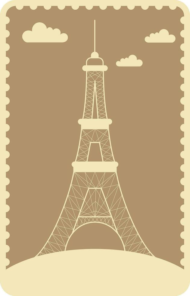 Eiffel Tower Stamp Or Ticket Design In Beige Color. vector