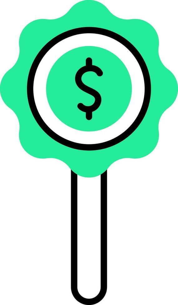 Dollar search money icon in black and green color. vector