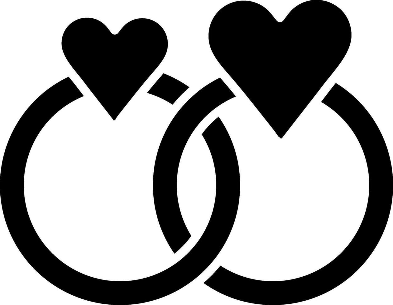 Diamond Heart Shape Couple Ring glyph icon in flat style. vector