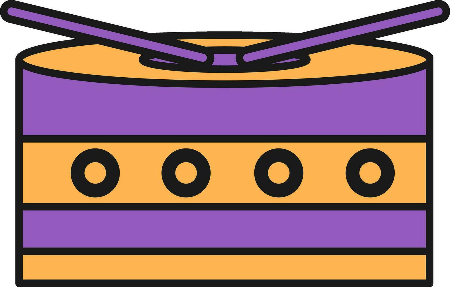 Drum With Sticks Icon In Purple And Orange Color. vector